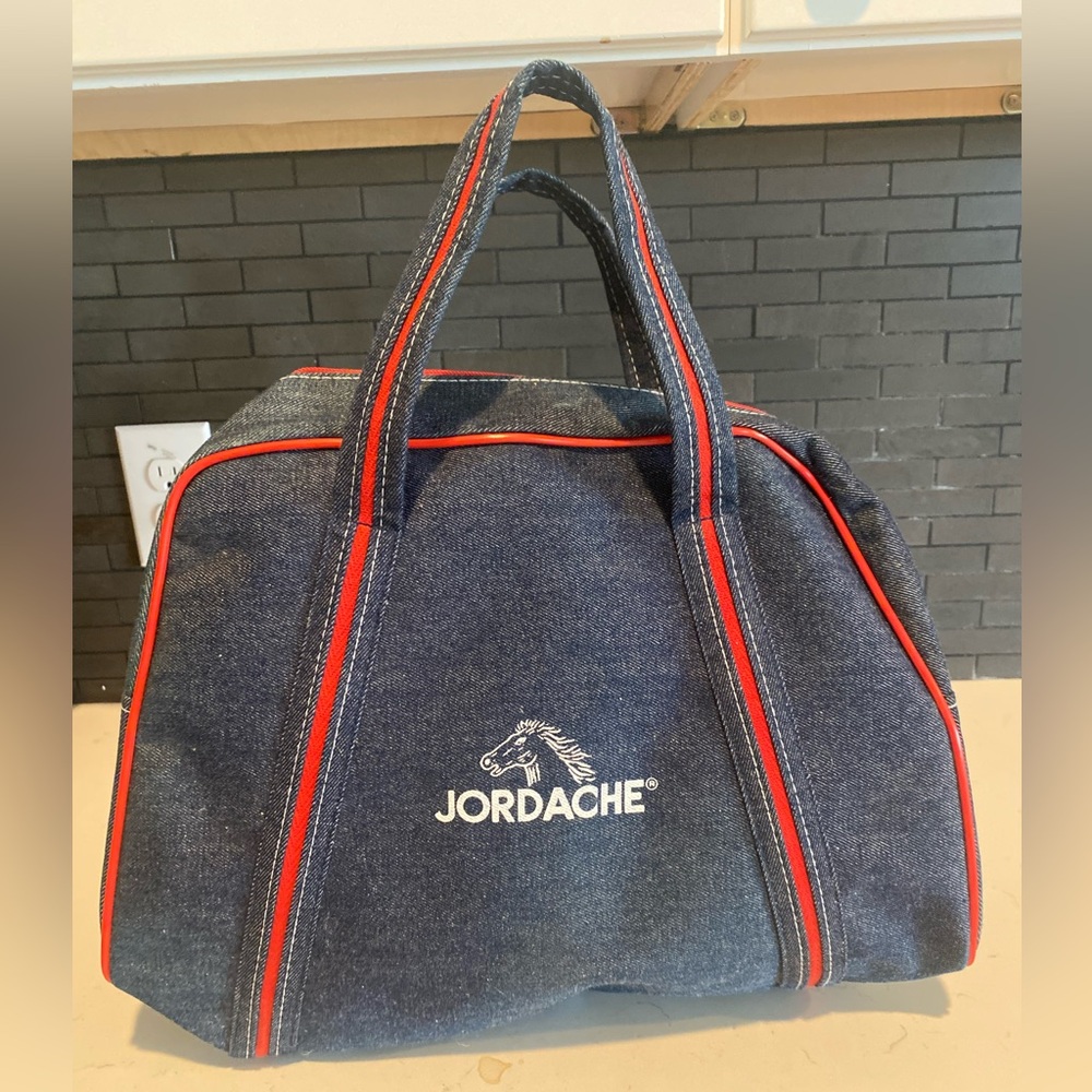 Jordache Denim Duffel Bag with Red Trim Vintage Rare